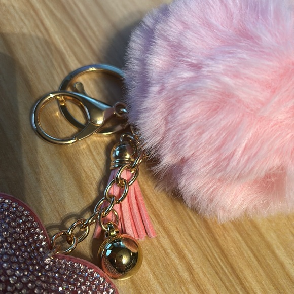 NEW Pink Heart and Pom Bag Charm - Picture 3 of 3